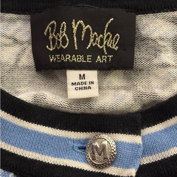 Bob Mackie Wearable Art Cardigan Sweater Woman's Medium Blue White Paisley Soft - Picture 9 of 13